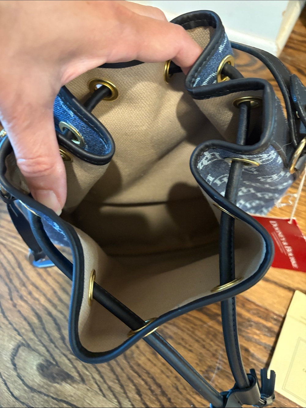 Dooney & Bourke Navy DB Monogram Drawstring Shoulder Bag NWT - Picture 6 of 11